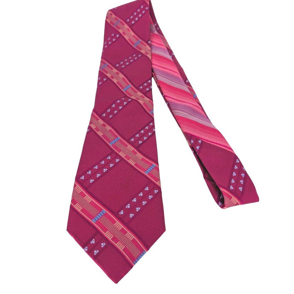 Robert Graham Silk Tie Mens Magenta Pink Geometric Striped Luxury Maximalist
